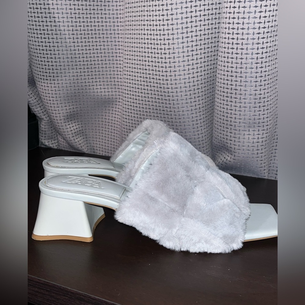 Zara Faux Fur Block Heels Square Toe Size 42